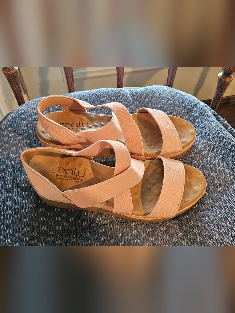 Malu Super Comfort Blush Pink Stretch Strap Wedge Sandal, Size 7